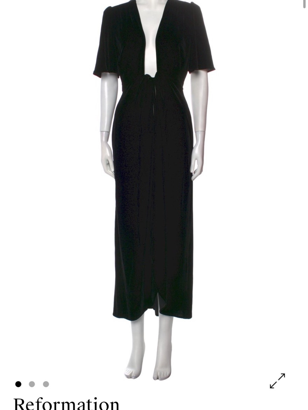 Reformation Black V-Neck Midi Wrap Dress